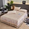 Autumn Winter New Taffeta Single Bed Skirt French Lace Trim Fleece Thickened Coral Fleece Bed Cover