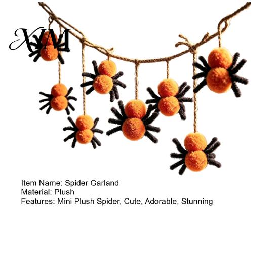 Wall Ornament for Home 78 Inch Halloween Hanging Spider Banner, Mini Black Orange Plush Window Sign Pom Garland Party, Fireplace, Decor Decoration
