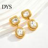 Retro Themed Outfit Accessories 1 Pair Faux Crystal Geometric Dangle Earrings for Women, Vintage Style Gold Plated Jewelry Stainless Steel Drop