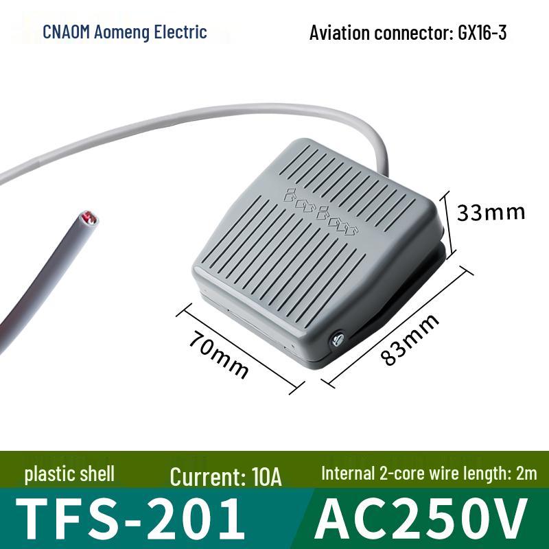 TFS-201 Plastic Foot Switch, 2m Cable, Pedal-Operated, Aviation Plug, Two/Three-Core Options