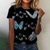 Summer T-shirt Women's Clothing Casual Short Sleeve Butterfly Pattern Round Neck Elegant Blouse Women's T-shirt