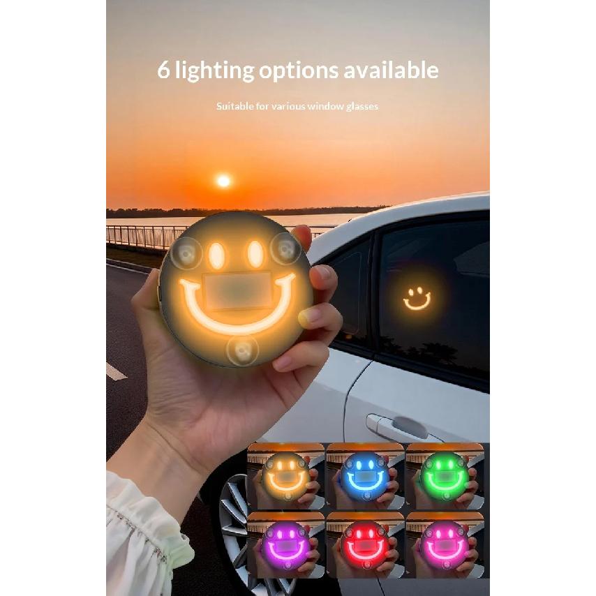 1/2PCS 300mAh Smile Ambient Light Solar Powered Neon Light Car Decoration Rear Windshield Atmosphere Lights Car Accessories