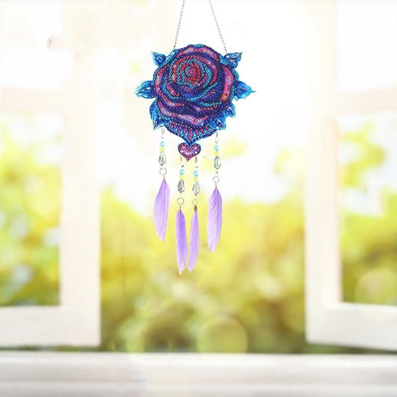 1 шт. DIY Алмазная картина 5D DIY Точечная дрель Алмазная картина Колокольчик ветра, Двусторонняя картина Украшения с подвеской из перьев для украшения сада