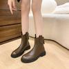Retro Cigarette Tube Short Boots 2025 New Autumn and Winter Cigarette Boots Versatile Single Boots Chelsea Boots Thick-soled Brown Martin Boots