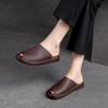 Breathable Soft Sole Flat Slippers Genuine Leather Vintage Peep Toe Slides Versatile Women Shoes