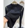 Half Turtleneck Autumn Base Shirt Long Sleeve Black T-shirt for Women Autumn and Winter Thin New Design Top