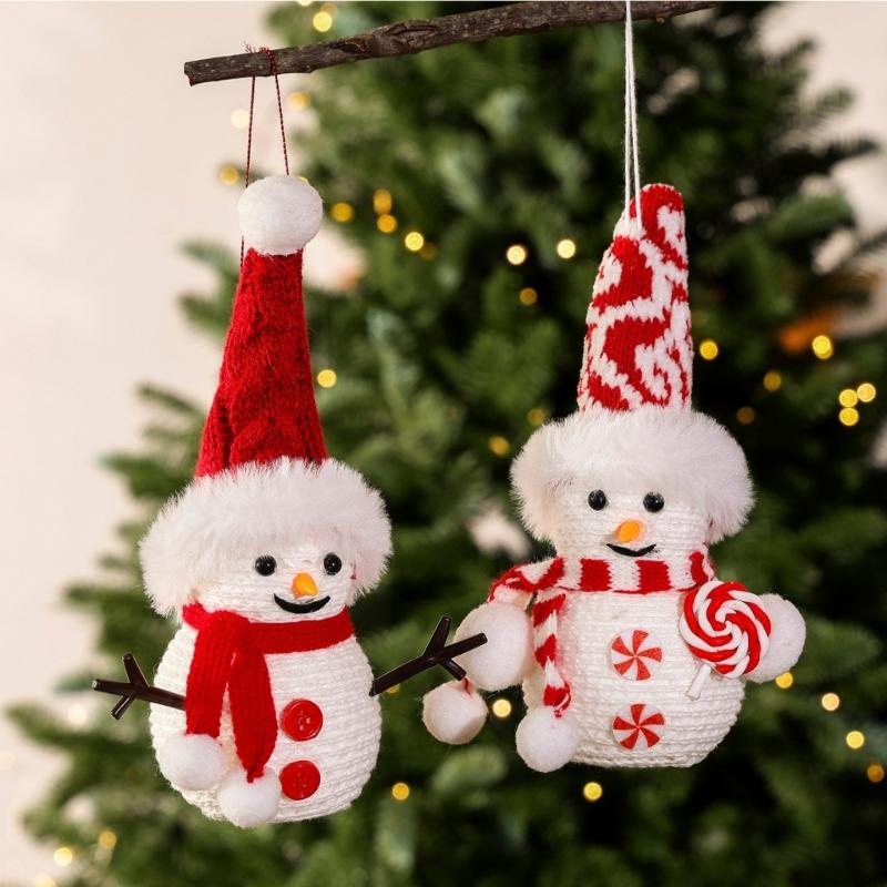 Fabric Christmas Character Ornament with Top Cord, Textured Plush Snowman Decoration for Holiday Trees and Home Displays