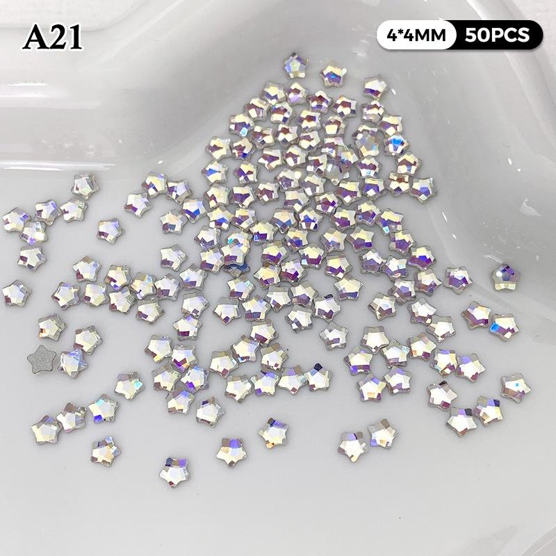 50Pcs Shiny Five-Pointed Star Nail Decor Rhinestones Colorful Mini Flatback for Girls DIY Nail Art Craft
