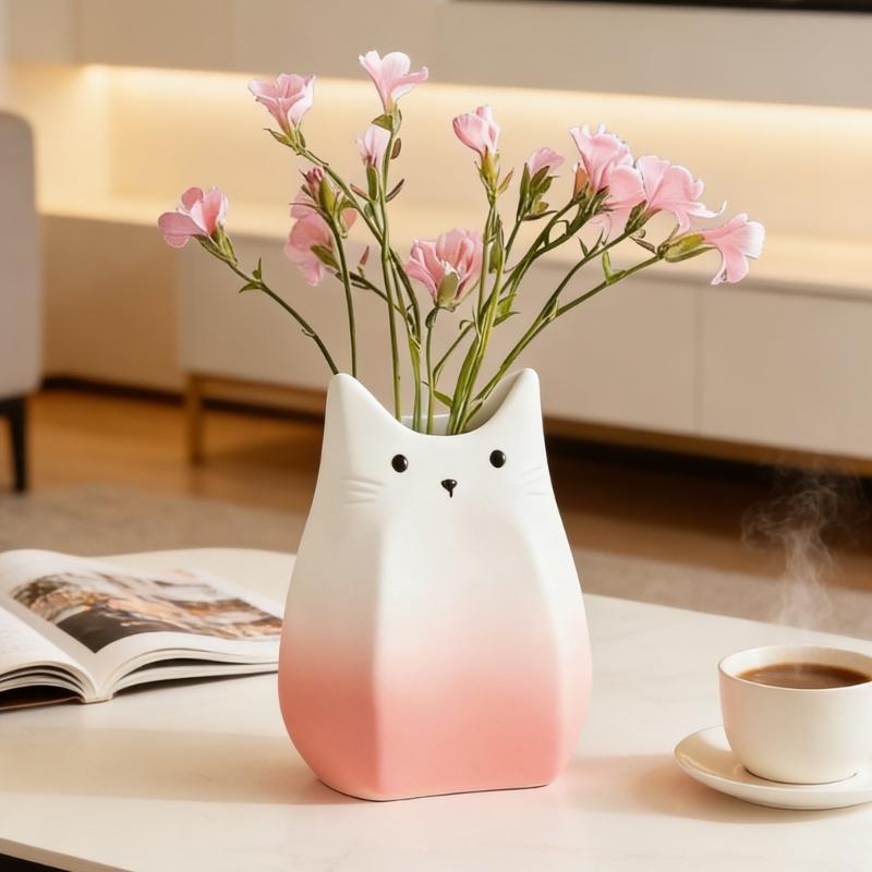 Cats Shape Ceramic Vases For Flowers Arrangement Container Aesthetic Small Planter Pot Home Office Desktop Shelf Decors