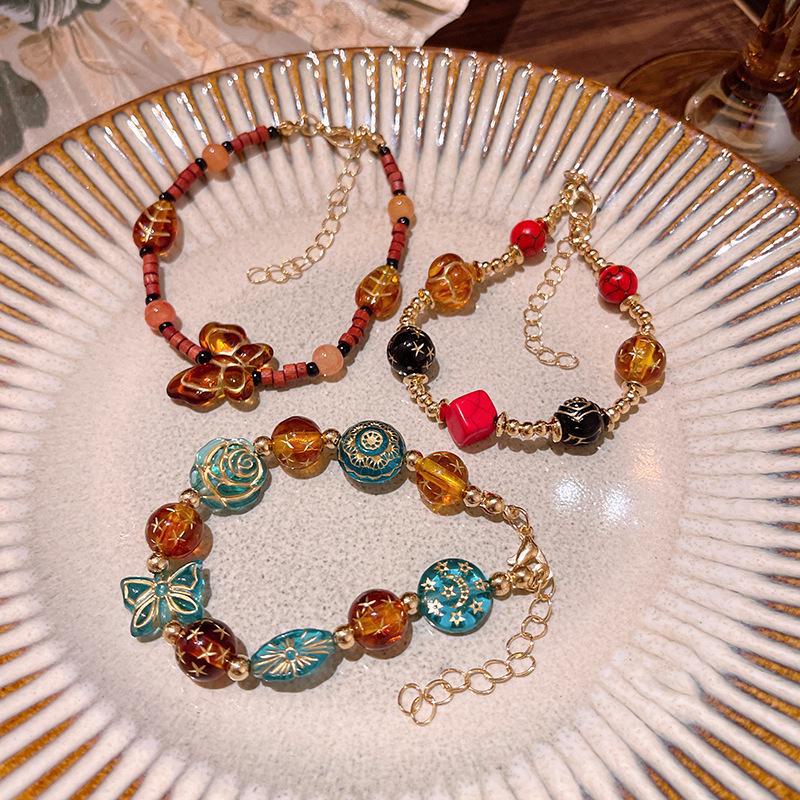 Винтажный браслет из золотистых стеклянных бусин в китайском стиле