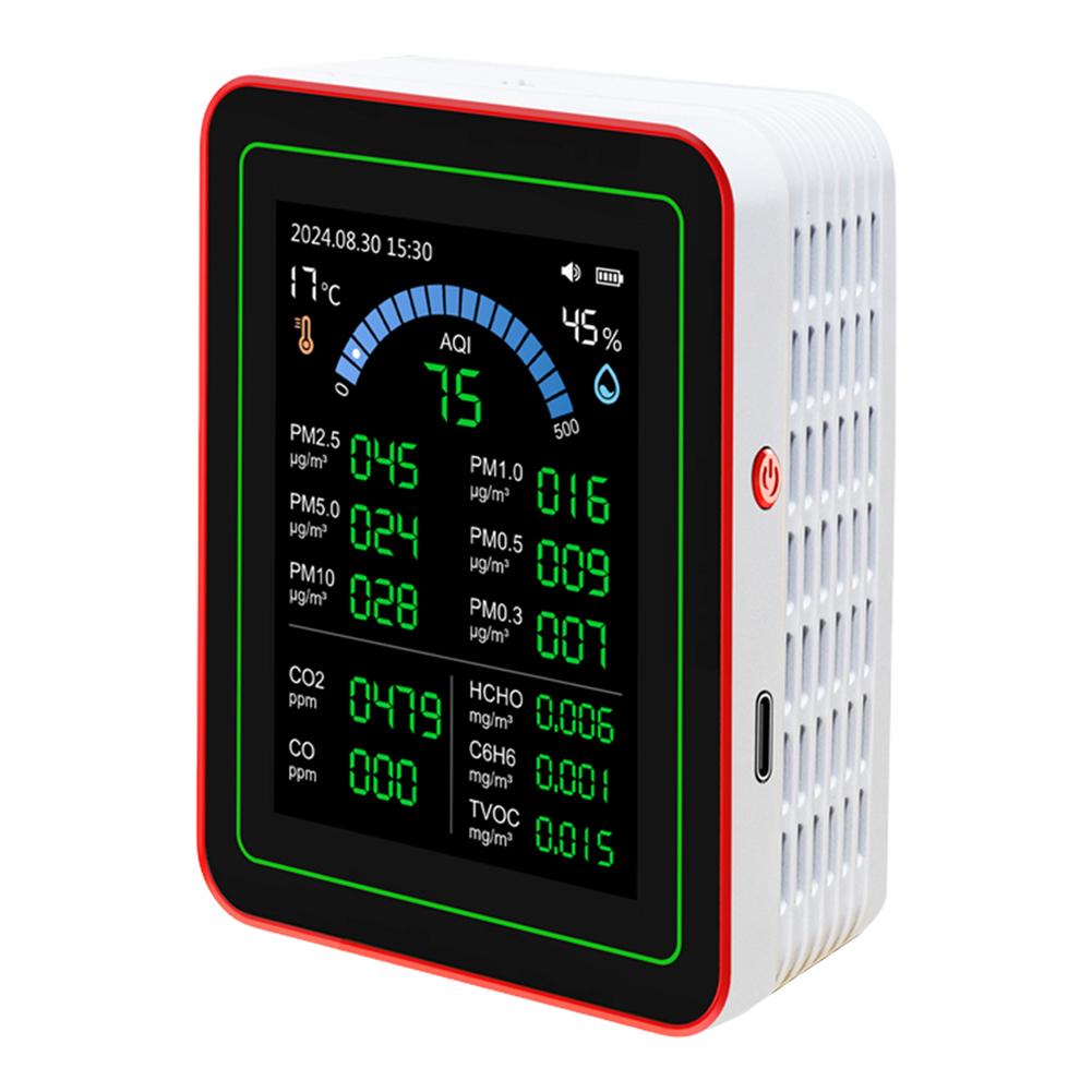 Монитор качества воздуха 18 в 1 Датчики обнаруживают CO2 PM2.5/PM10 HCHO TVOC Внутренний детектор воздуха в реальном времени для дома, автомобилей, растений и домашних животных