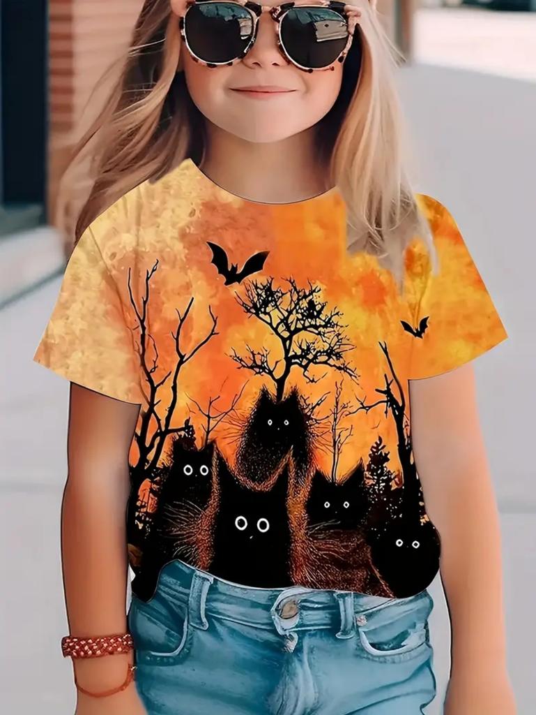 Футболки для детей Мода Простая Стильная Футболка с круглым вырезом и коротким рукавом Повседневная Винтажная для улицы Быстросохнущая футболка для девочки