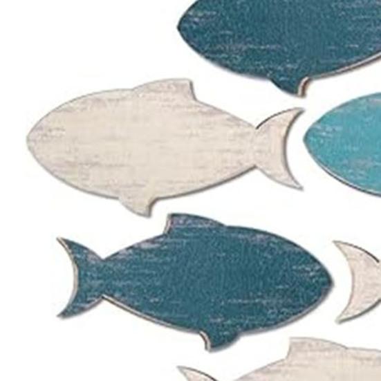 20Pcs/Set Wooden Fish Wall Decoration School of Fish Beach Lake House Bathroom Wall Art Nautical Coastal Ocean Theme Hanging Ornament
