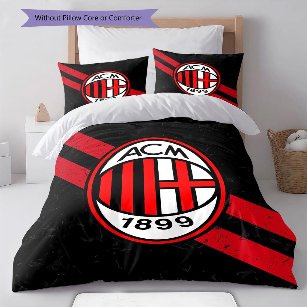 AC Milan Pattern Bedding,Quilt Set Quilt Cover Pillowcase Home Birthday Gift(1 * duvet cover + 2 * pillowcase, without core)