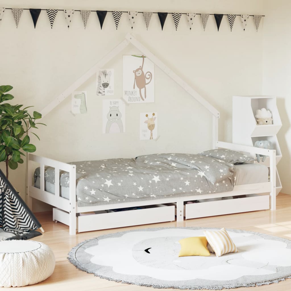Children s Bed with Drawers White 90x190 cm Solid Pine Wood