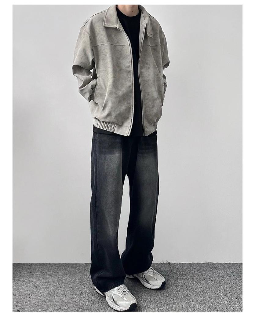 Мужская модная кожаная куртка-бомбер в американском стиле - Свободный крой, отложной воротник, короткий мотоциклетный дизайн для осени