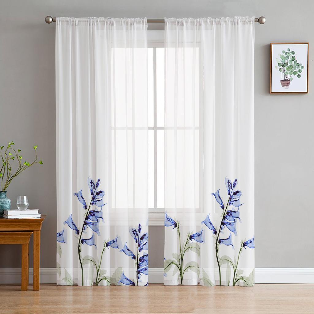 Abstract Purple Flower Chiffon Sheer Curtains for Living Room Bedroom Home Decoration Window Voile Tulle Curtain Drapes