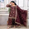 Maroon Embroidered Sharara Suit with Dupatta