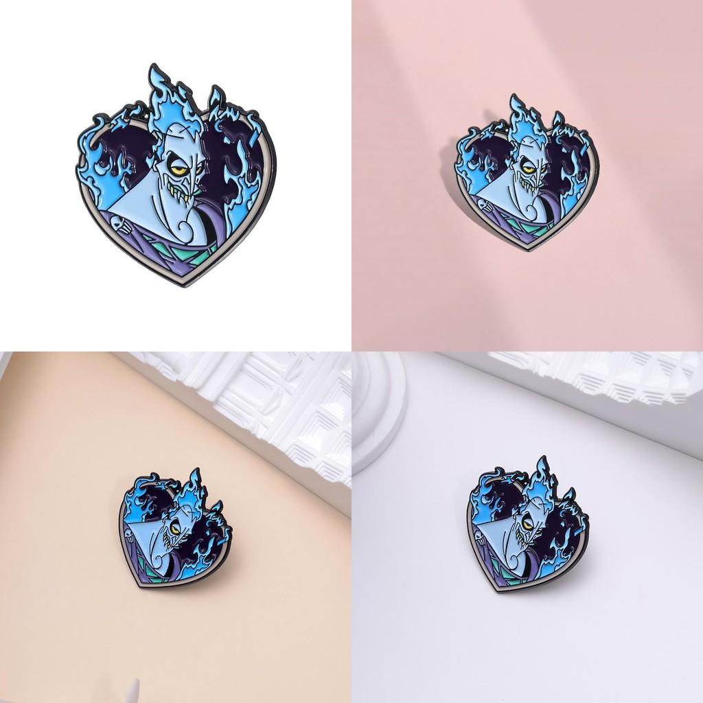 Shaped Expressive Heart Brooch With Blue Flame Cartoon Character For Trendy Outfit Accents