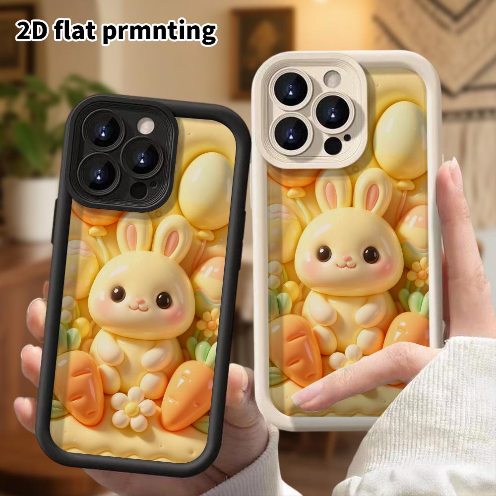 Phone case: 2D flat design, suitable for iPhone 18 17 16 15 14 13 Pro protective case, creamy yellow little bunny, perfect Christmas and Halloween hol