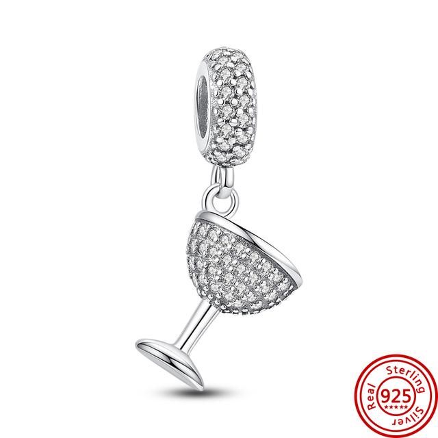 Стерлингового серебра 925 пробы, кофейная чашка, мороженое, бокал для вина, блестящие кулонные бусины с паве, подходящие для браслетов, ювелирных изделий