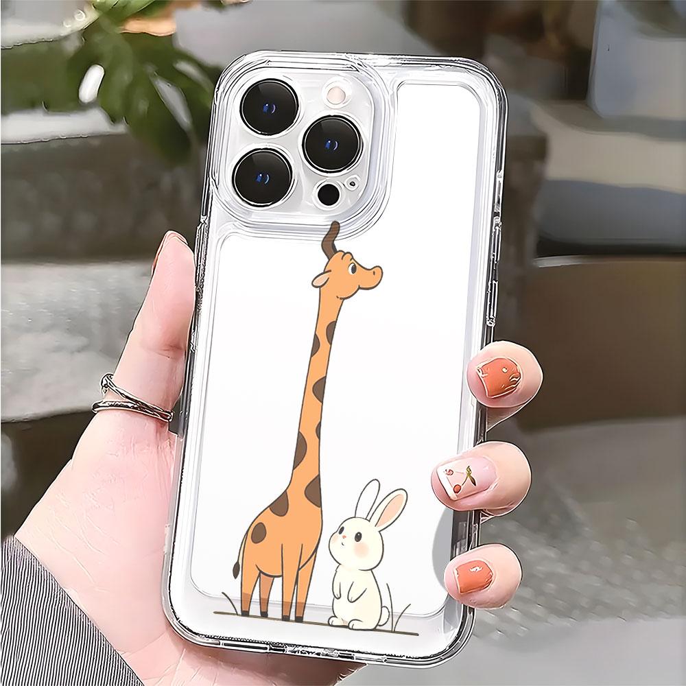 Милый Чехол для Телефона с Мультяшными Жирафом и Кроликом для IPhone 14 15 16 17 13 12 11 Pro Max Plus 12 13 Mini Защитный Чехол из ТПУ