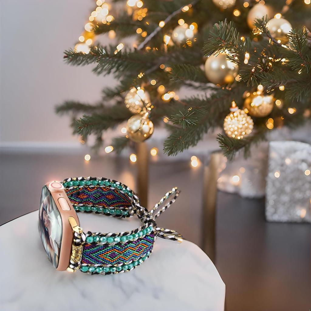 Бохо плетеный ремешок, совместимый с ремешком для Apple Watch 42 мм 44 мм 45 мм 46 мм 49 мм для женщин, тканый браслет дружбы ручной работы с бусинами, регулируемый ремешок для