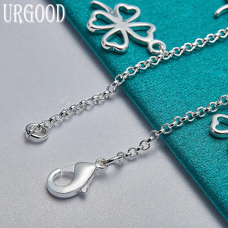 Браслет из стерлингового серебра 925 пробы с четырьмя листьями и травой, свадебный подарок, очаровательные ювелирные изделия