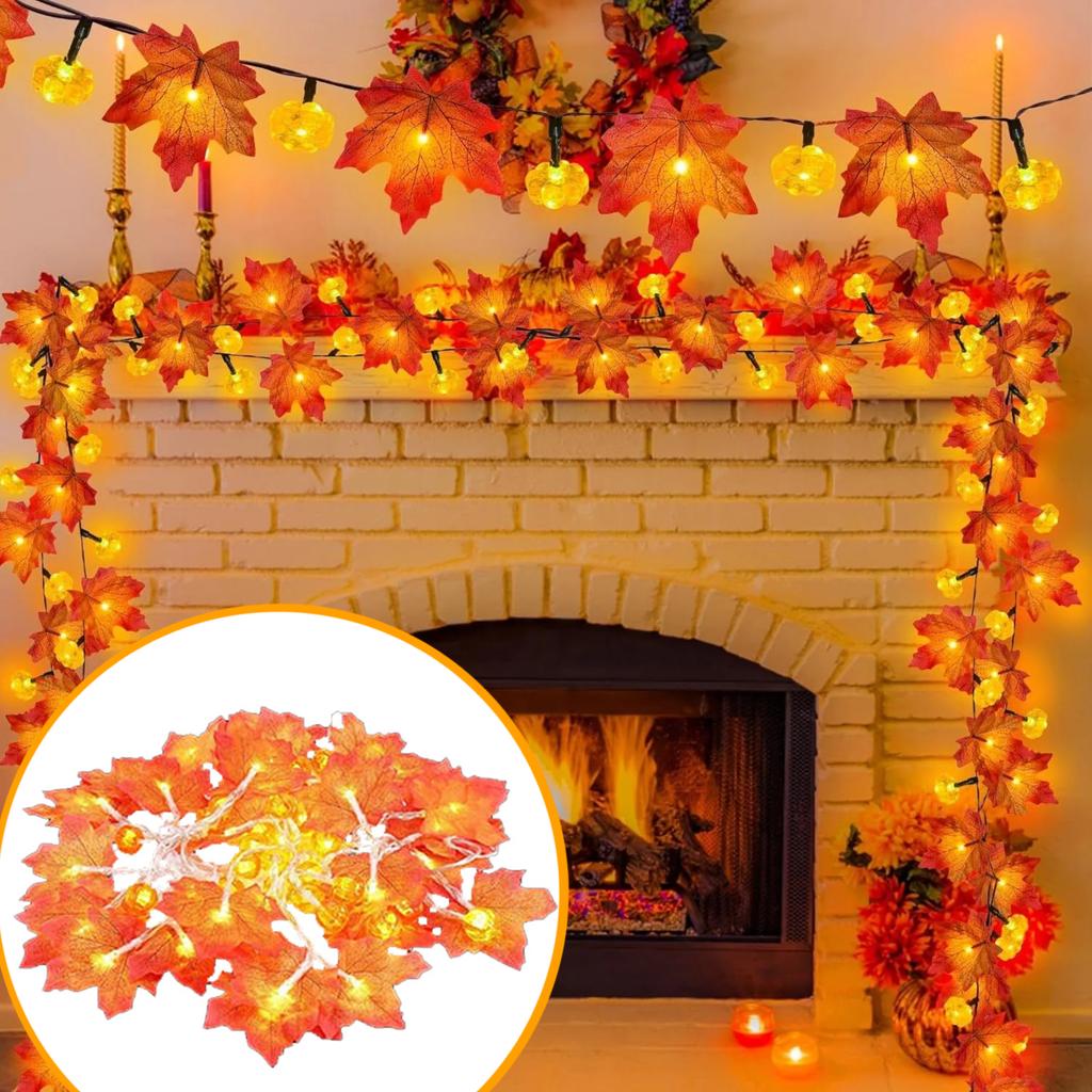 20ft 40 LED Maple Leaf Light String Halloween Thanksgiving Garden Party Decoration Lights Hold On And Flashing