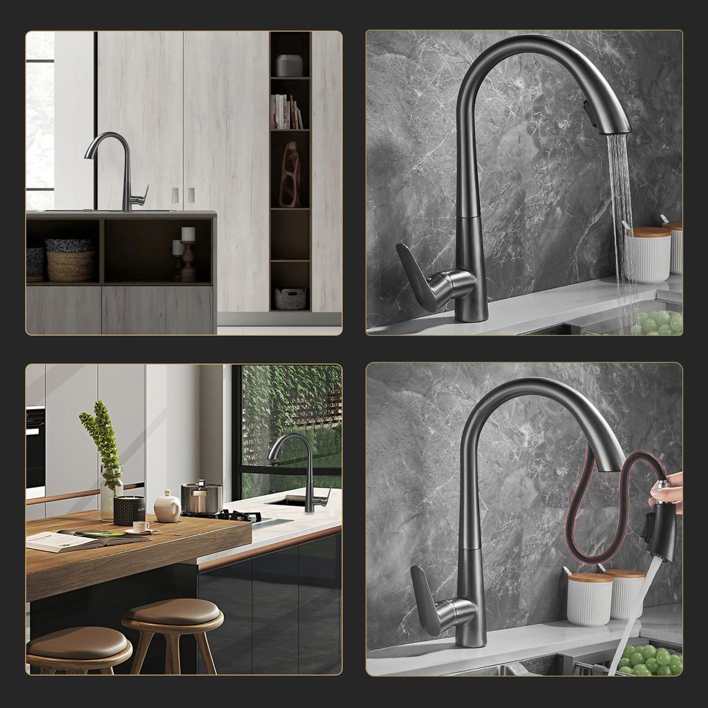 Поворотные на 360 градусов выдвижные кухонные смесители с 2 режимами струи Смесители для раковины в ванной комнате с высокой дугой Потяните вниз