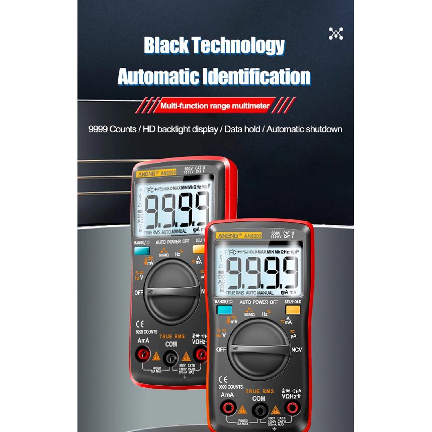 Mini Digital Multimeter ANENG AN8009 True RMS Transistor Tester Auto-Range Automotive Capacitor Tester Temp Diode Tool