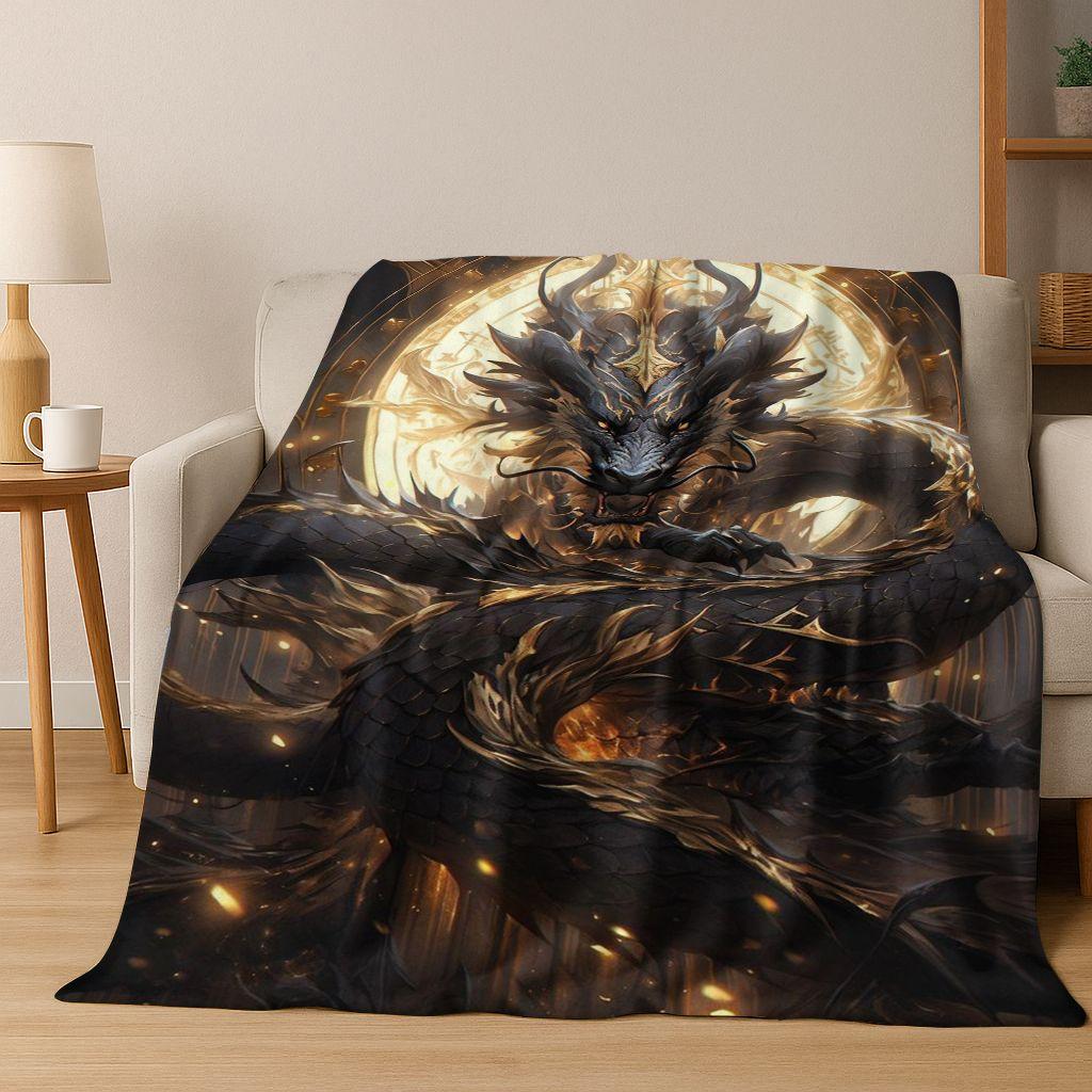Magic Dragon Mythology Art Chinese Loong Cartoon Flannel Blanket,Cozy Soft Throw Blanket for Home Bedroom Bed Sofa Cover Kid