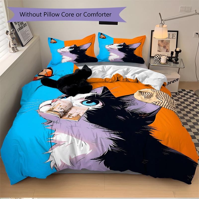 3pcs Cat Butterfly print bedding quilt cover, soft and comfortable quilt cover suitable for bedroom and guest room199