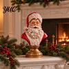 Indoor Winter Holiday Decoration Santa Claus Bust Statue, Resin Head with Vintage Golden Christmas Statue Base, Tabletop Figurine, Mantel Desktop Home