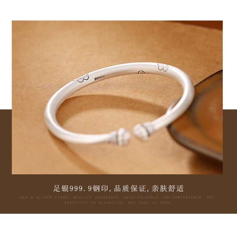 Vintage Floral Open Cuff Bracelet With Plum Blossom Motif Silver-Plated Copper Handcrafted Chinese Style