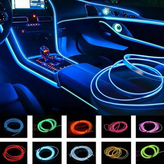 2m EL Wire Neon Light For Car Interior LED Atmosphere Strip Decor Asscessories