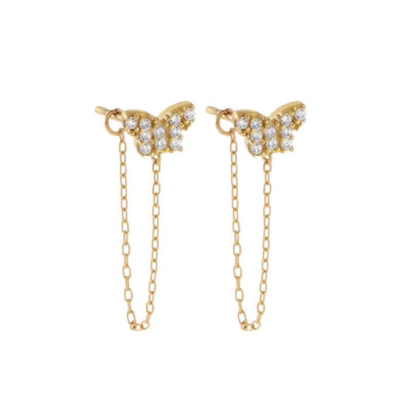TIANDE Exquisite Zircon Tassel Chain Dangle Earrings for Women Fashion Gold Color Pierced Ear Stud Earrings Jewelry Accessories