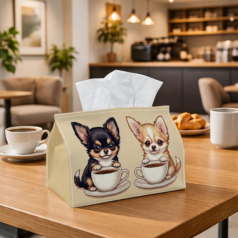1pc Cute Cafe Lifestyle Tissue Box - Chihuahua Dog Coffee Cup Napkin Storage Box, Suitable for Rolls/Facial Tissues/Single Sheets, Two Sizes Available