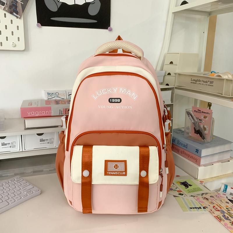 Middle School Student Schoolbag Women's Campus Large Capacity Backpack Men Color Block Backpack