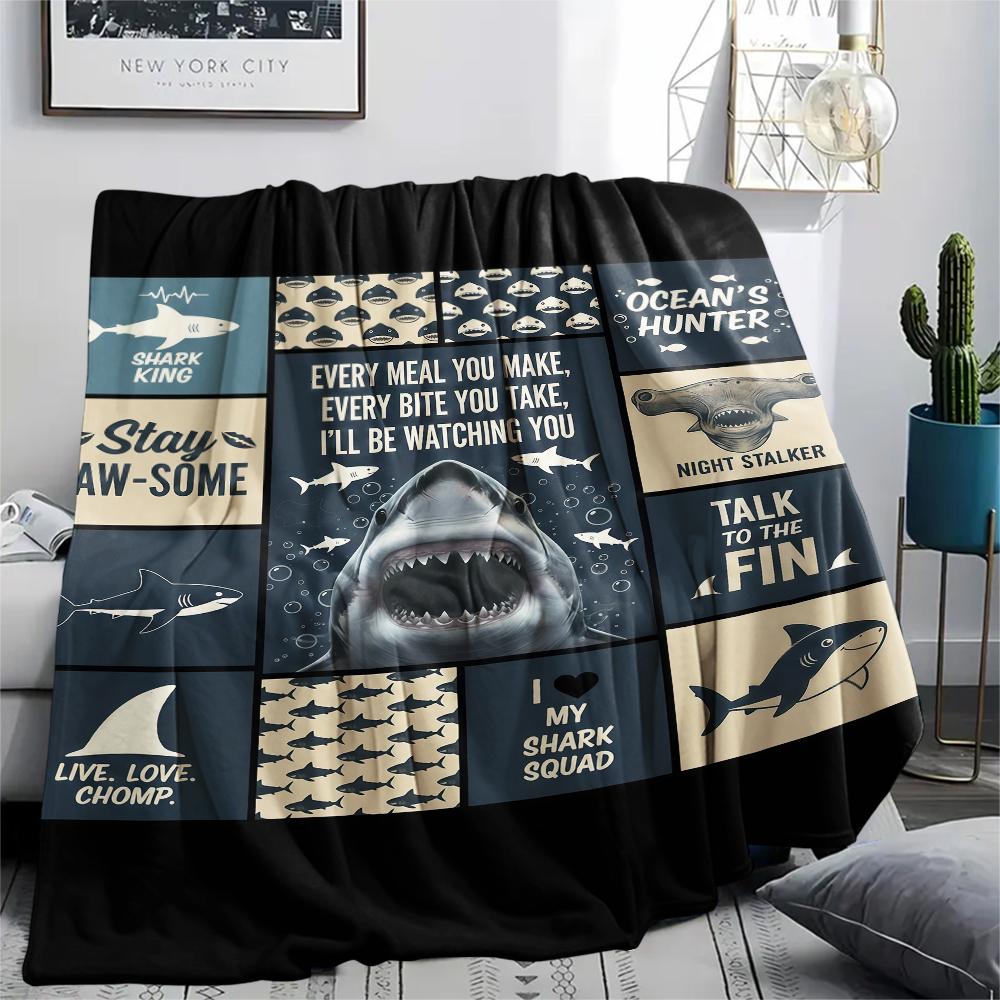 Splicing Elephant Shark Cat Print Flannel Blanket,High quality Comfortable for All Seasons,Home Decor,Warmth and Comfort,Perfect for Christmas Gifts