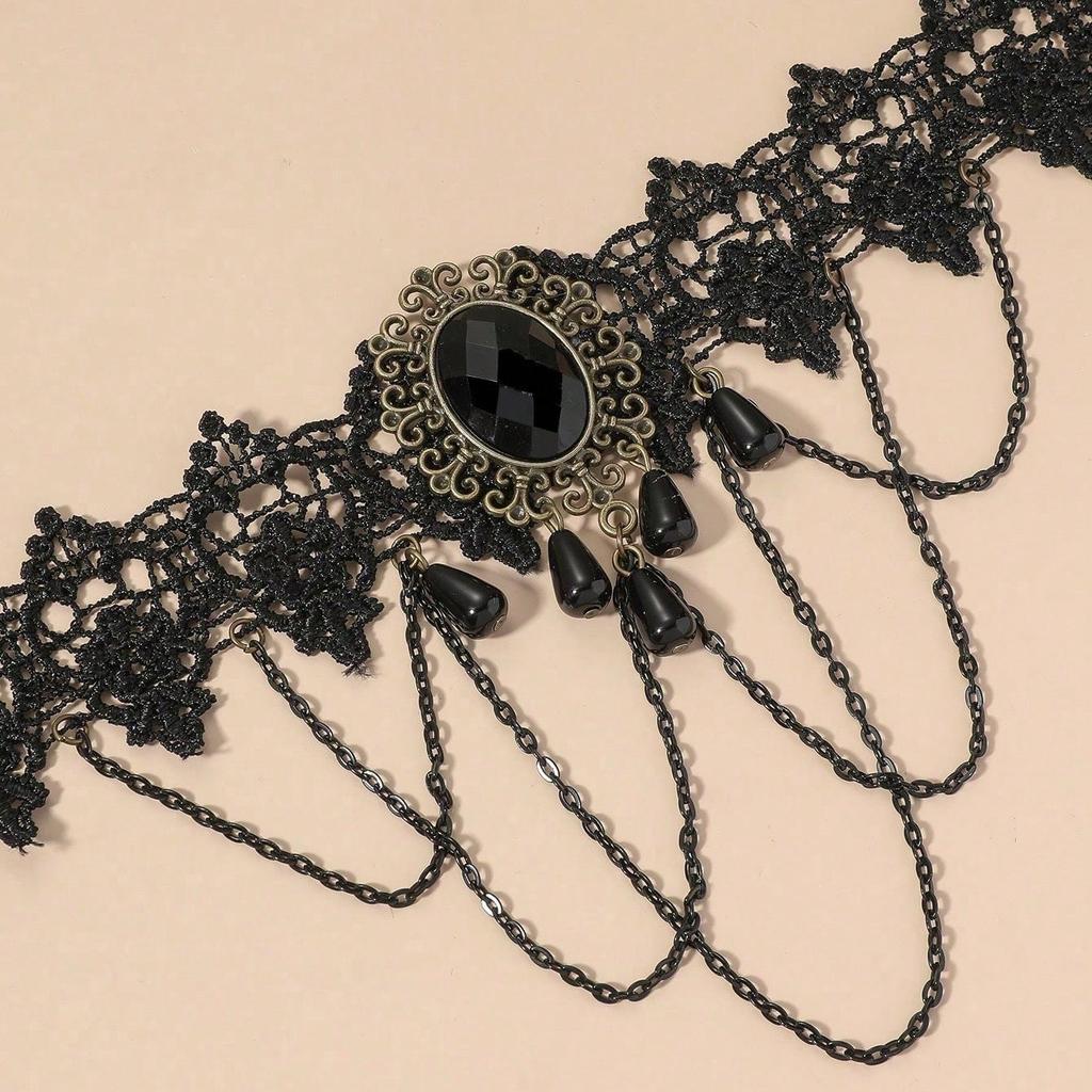 Fashion Personality Retro Jewelry Black Lace Clavicle Chain Female Exaggerated Lace Necklace Jewelry