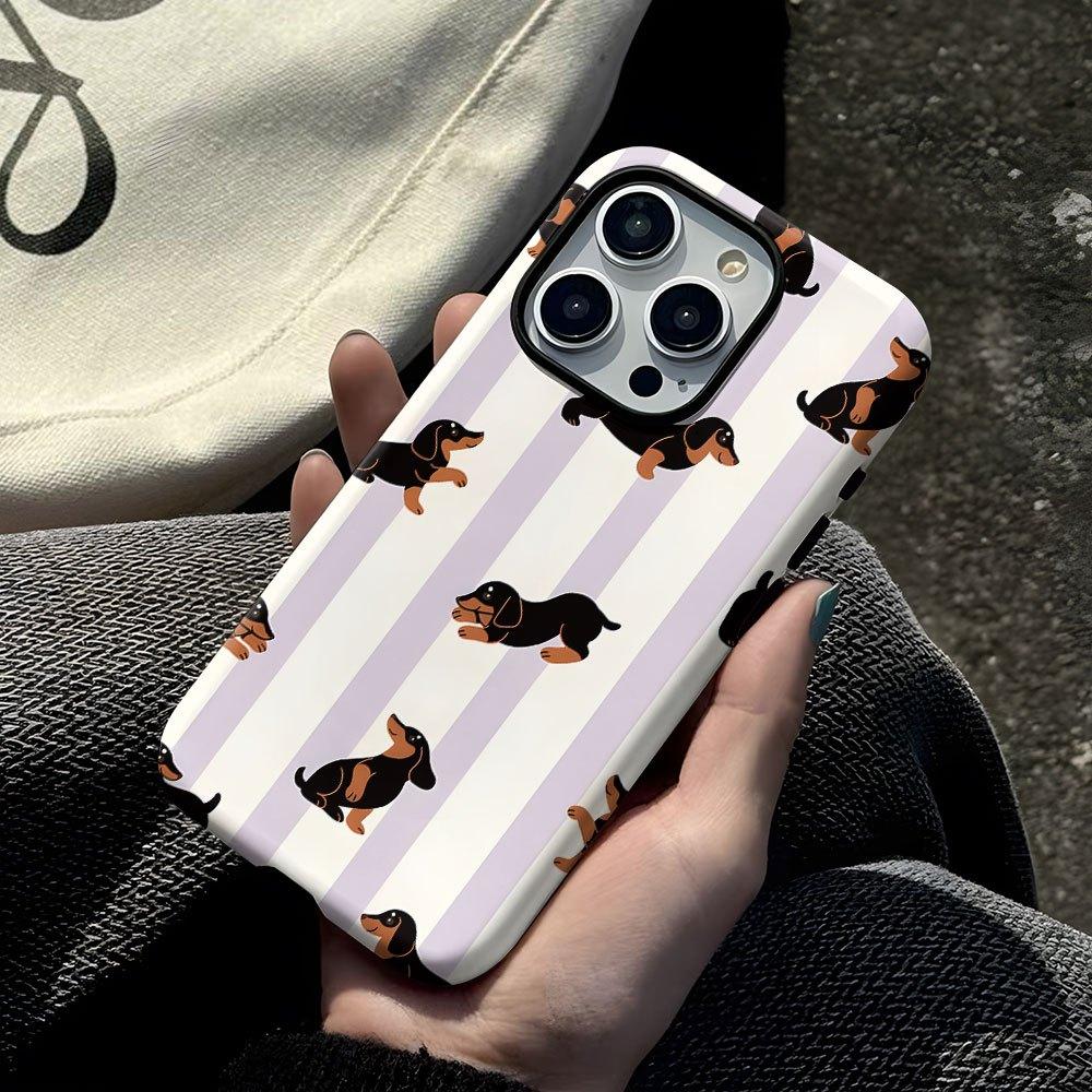 Чехол-книжка 2-в-1 с полосатым рисунком таксы, подходит для iPhone 17 16 15 14 13 12 11 Pro/Max/Plus, противоударный и защищающий от падений