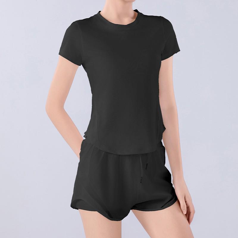 Женский летний быстросохнущий спортивный комплект из сетки: Дышащий топ с коротким рукавом свободного кроя для бега, тренировок и йоги