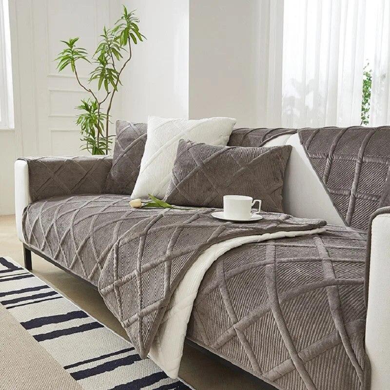 Хрустальный бархатный чехол для дивана, плюшевая подушка, утолщенный клетчатый чехол для дивана для гостиной, однотонный нескользящий диван, подлокотник, спинка, полотенце