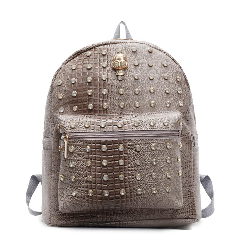 Школьная сумка1011 новая корейская версия модная заклепки мягкая текстура ПУ однотонный рюкзак повседневный женский рюкзак модная сумка