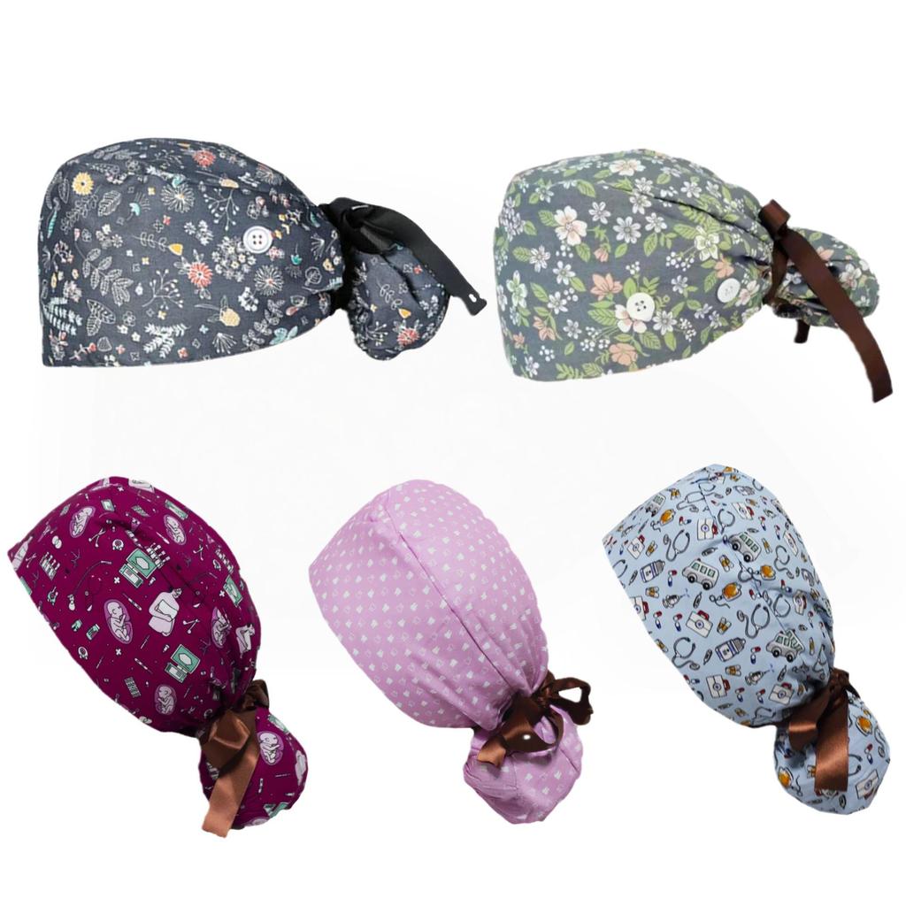 Хлопчатобумажный колпак с мультяшным принтом и сборками для женщин-врачей и медсестер