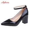Fashion Aphixta New 2.75Inch Pimp Buckle Patent Leather Shoes Women Pumps Leisure Red Fashion Official Pointed Toe Plus Size 50