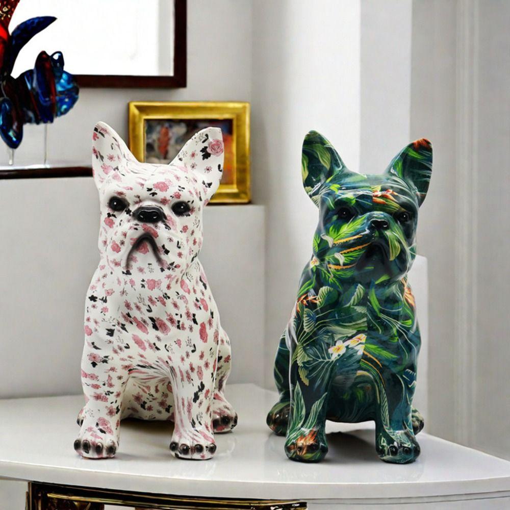 Kawaii Graffiti French Bulldog Statue Cartoon Colorful Dog Statue  Home