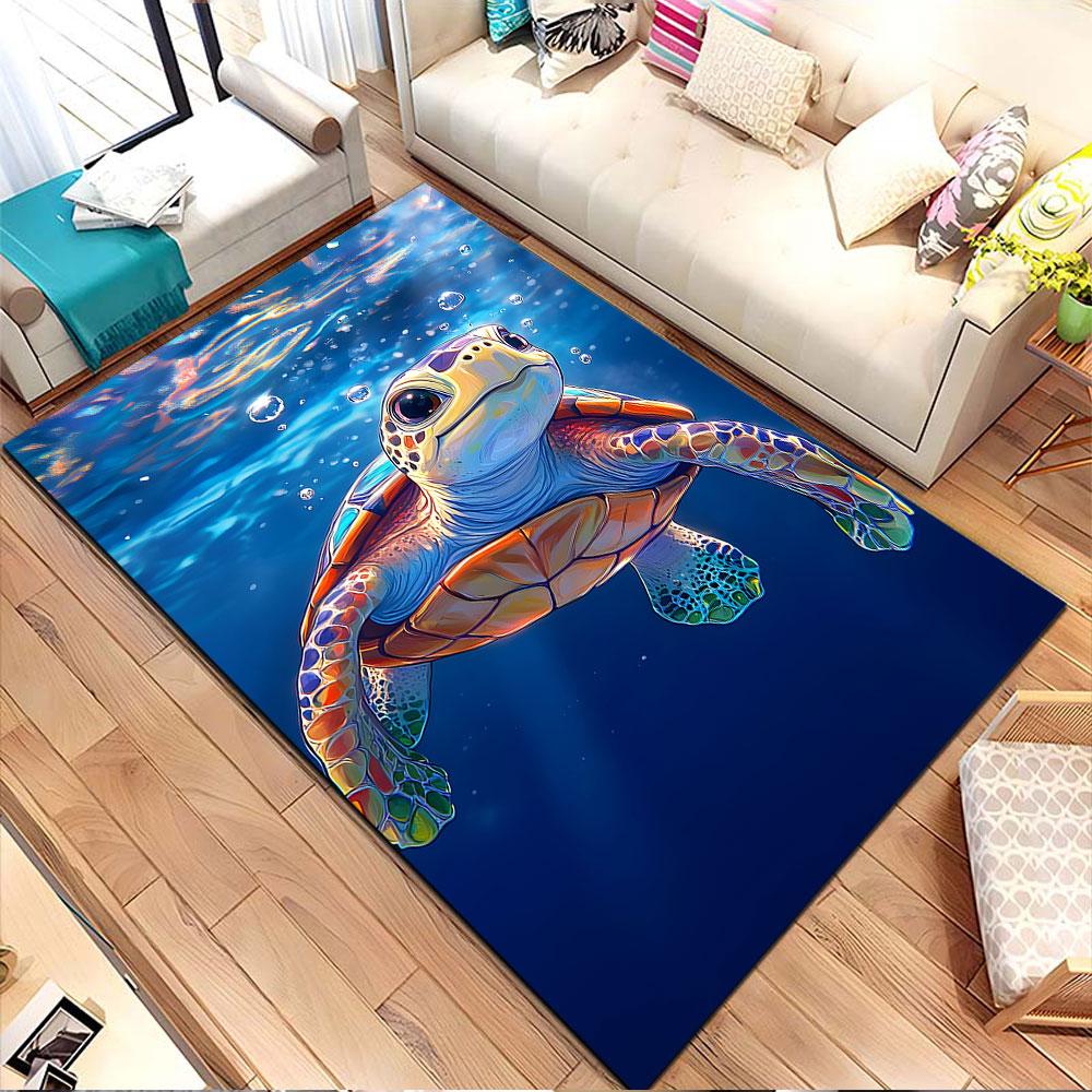 Colorful Sea Turtle Underwater Patterned carpet, non slip mat suitable for living room and bedroom sofas