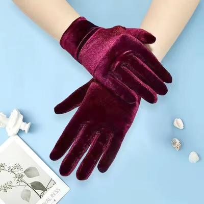 Женские короткие эластичные перчатки из золотистого бархата, зимние флисовые перчатки, устойчивые к холоду